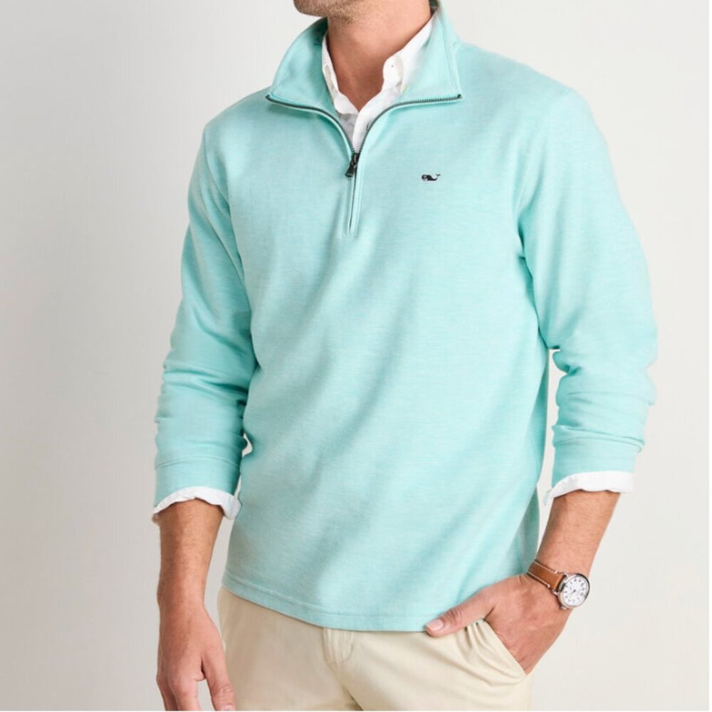 Vineyard Vines Performance Saltwater Aqua Sky Preppy Quarter Zip Men's Large